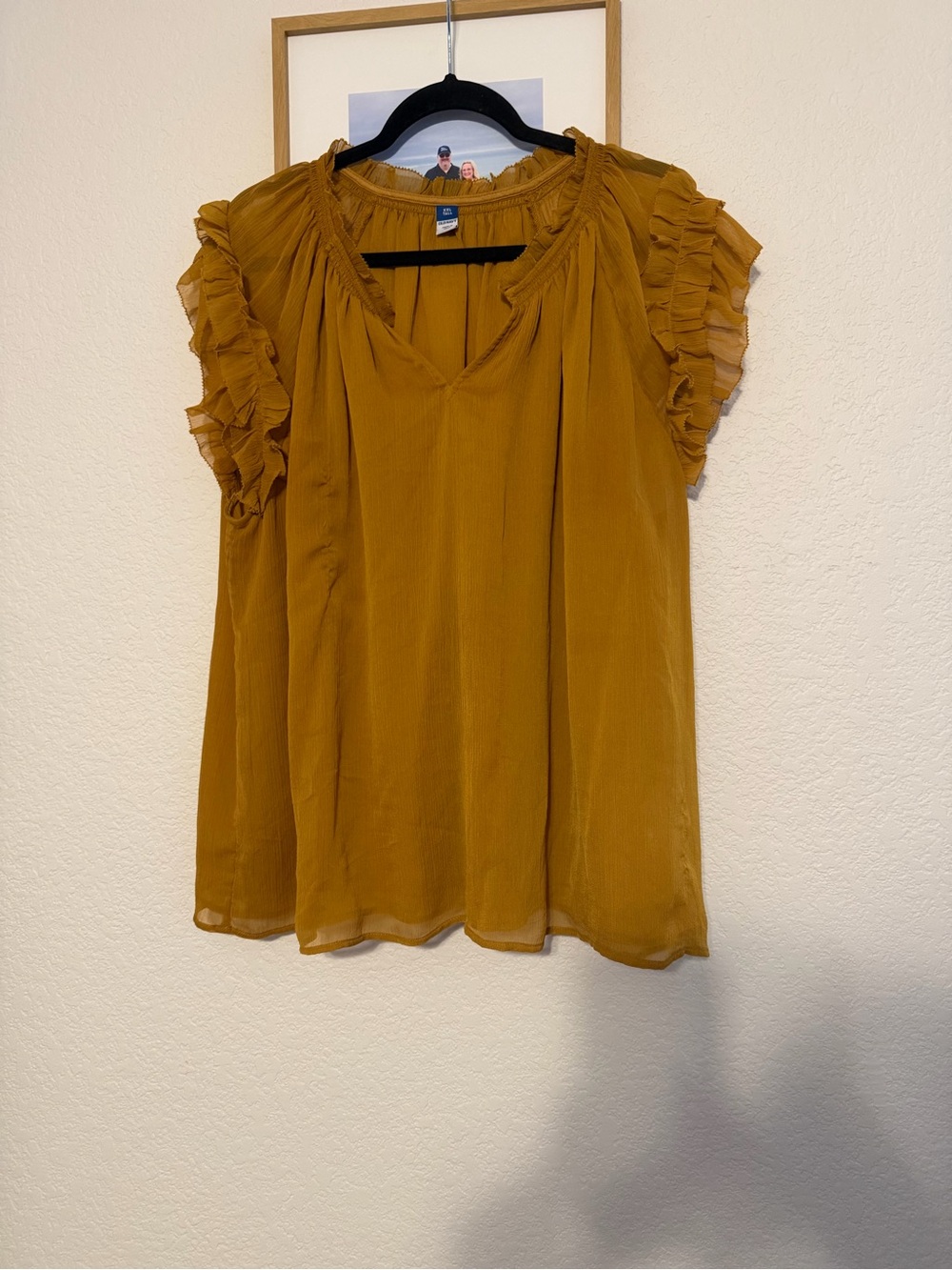 Old Navy Mustard Ruffle Sleeve V-Neck Blouse